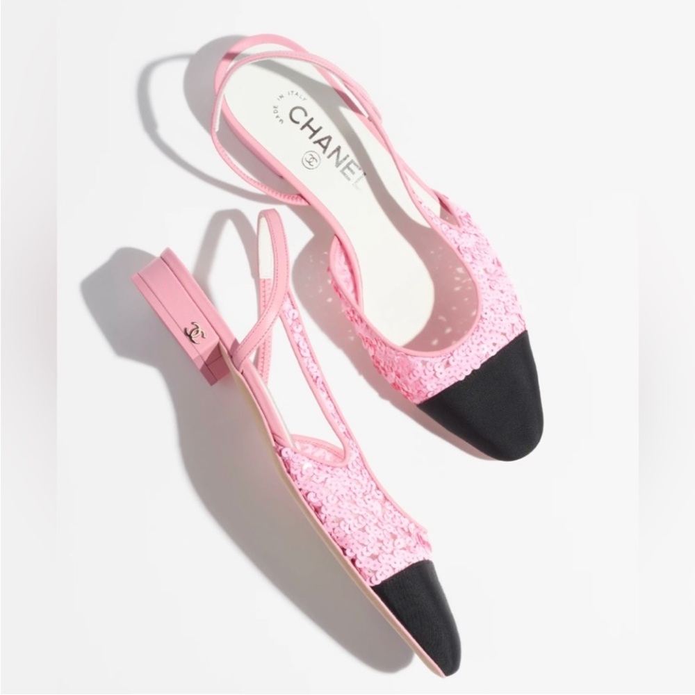 Chanel pink sequin slingback flat - seen on Sofia Richie